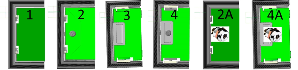 Комбинации системы запирания люков дверей Техно: замки, утопленные ручки и защелки. Типы фурнитуры